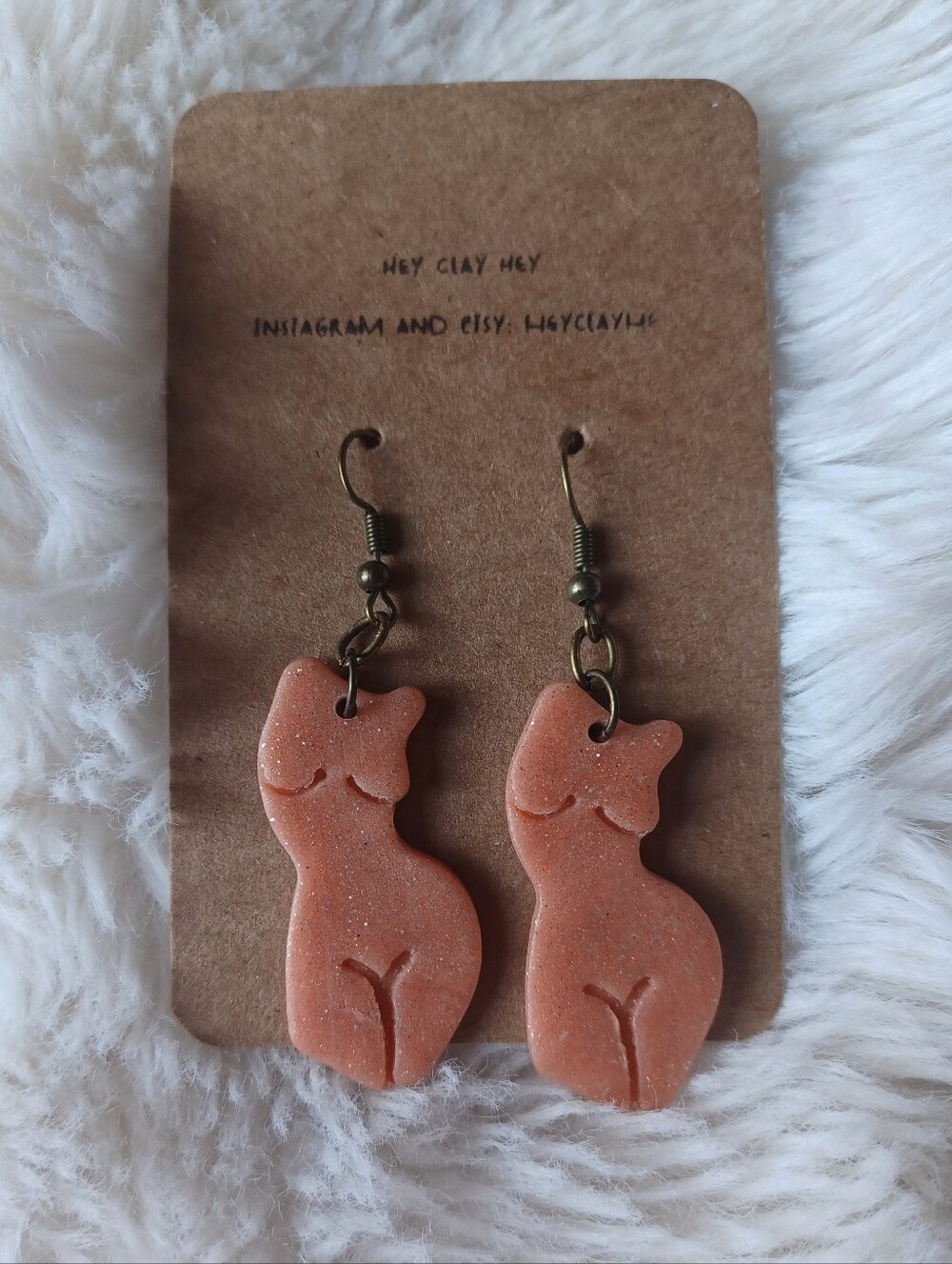 Handcrafted Clay Nude Body Earrings With Glitter